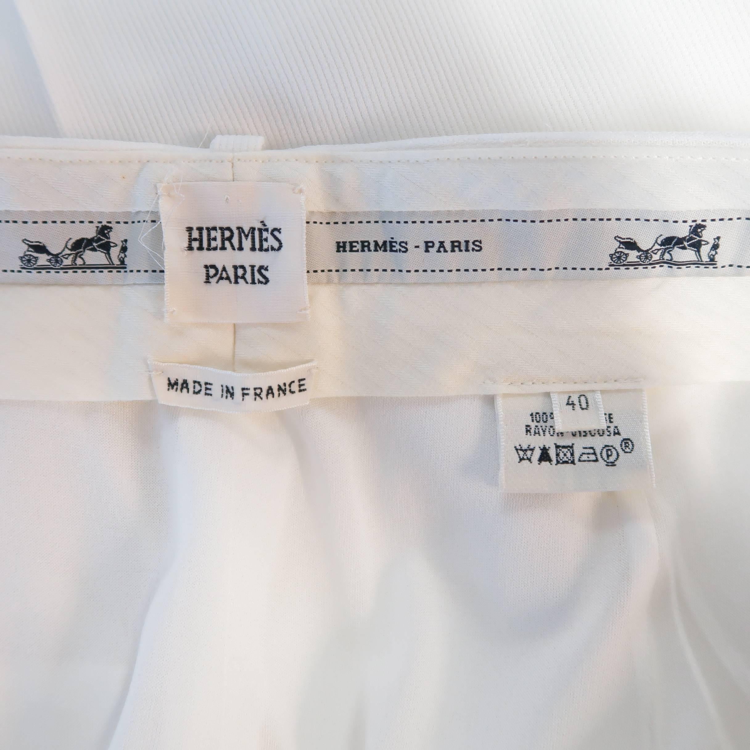 Hermes Vintage Beige Ribbed Viscose Pleated Dress Pants 1