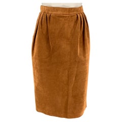 Vintage HERMES Größe 8 Tan Wildleder Schweinsleder Plissee-Rock