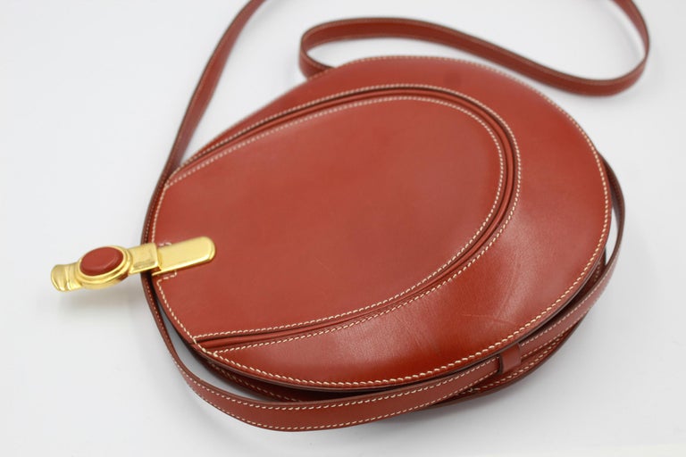 Vintage Hermes Small Round Brown Box Leather Bag at 1stdibs