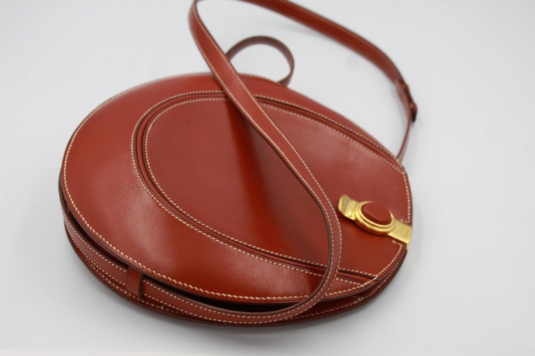 Vintage Hermes Small Round Brown Box Leather Bag at 1stDibs hermes