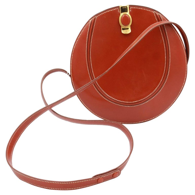 Vintage Hermes Small Round Brown Box Leather Bag at 1stdibs