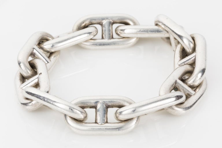 Vintage Hermes Sterling Silver Anchor Link Chain Bracelet at 1stDibs
