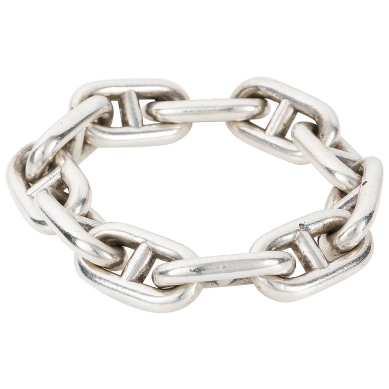 Vintage Hermes Sterling Silver Anchor Link Chain Bracelet at 1stDibs