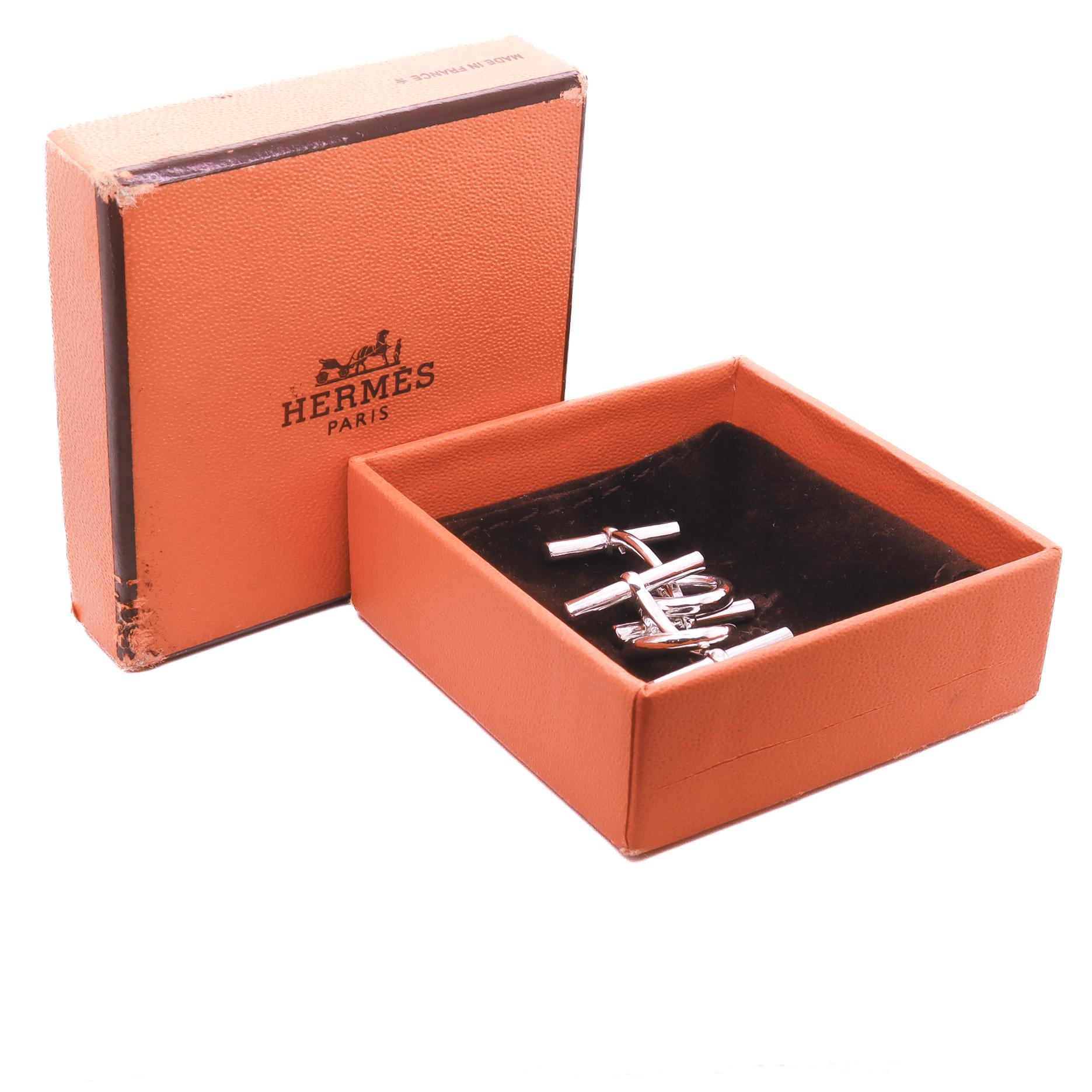 Vintage Hermes Sterling Silver Figural Snaffle Bit Equestrian Cufflinks For Sale 6
