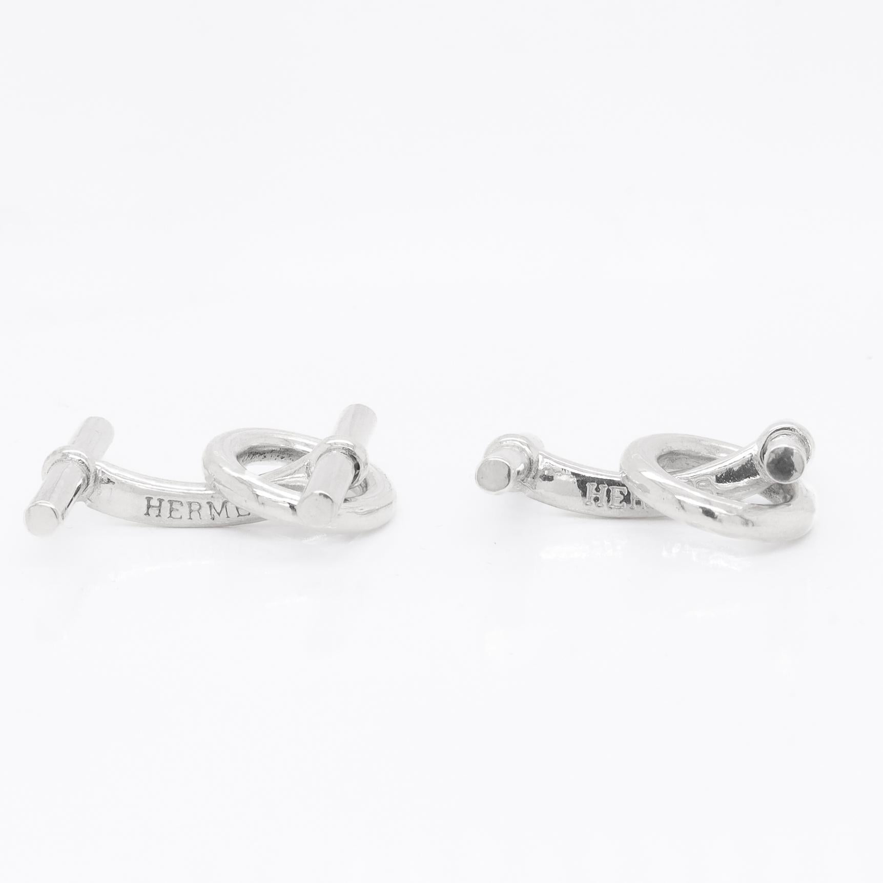 Women's or Men's Vintage Hermes Sterling Silver Figural Snaffle Bit Equestrian Cufflinks For Sale