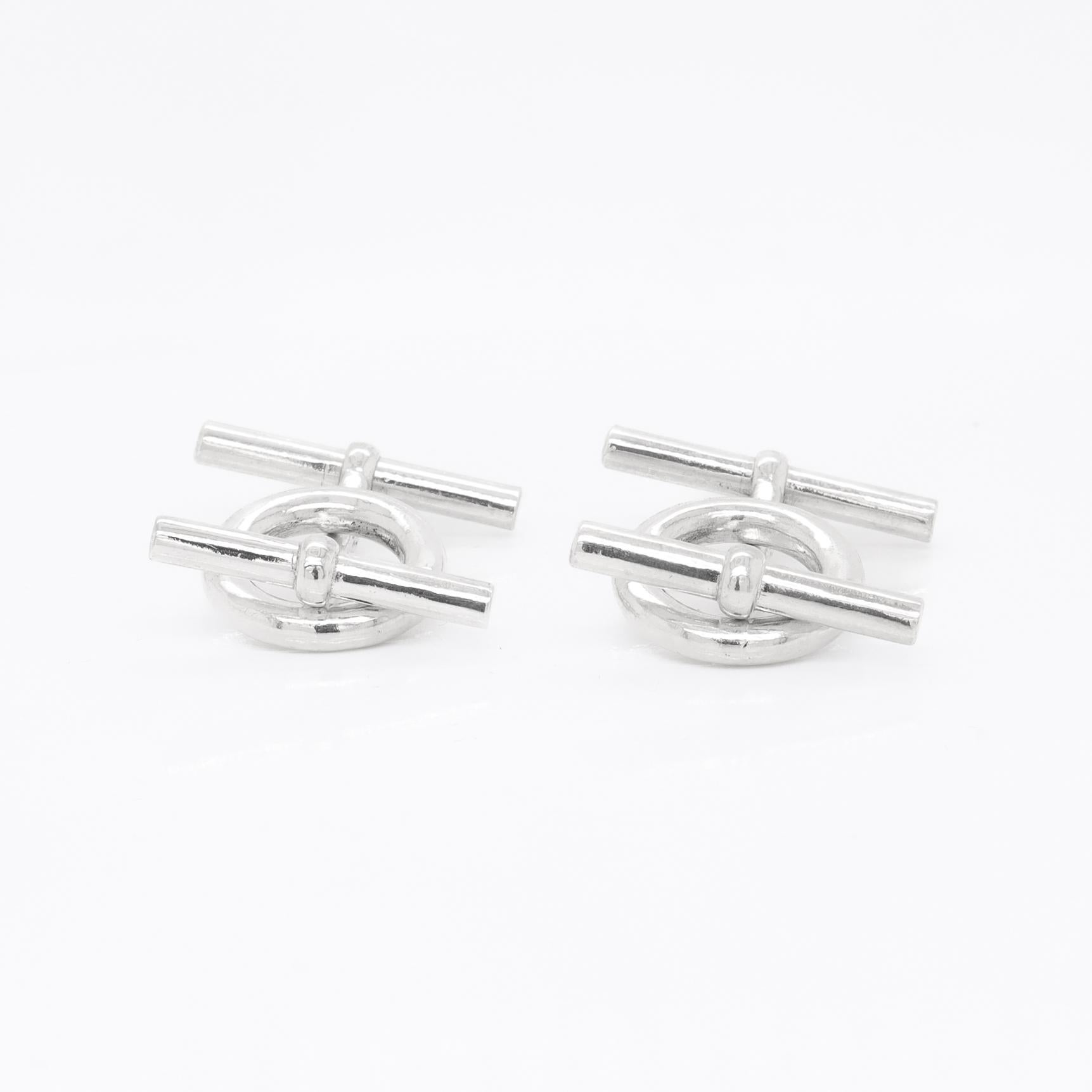 Vintage Hermes Sterling Silver Figural Snaffle Bit Equestrian Cufflinks For Sale 4