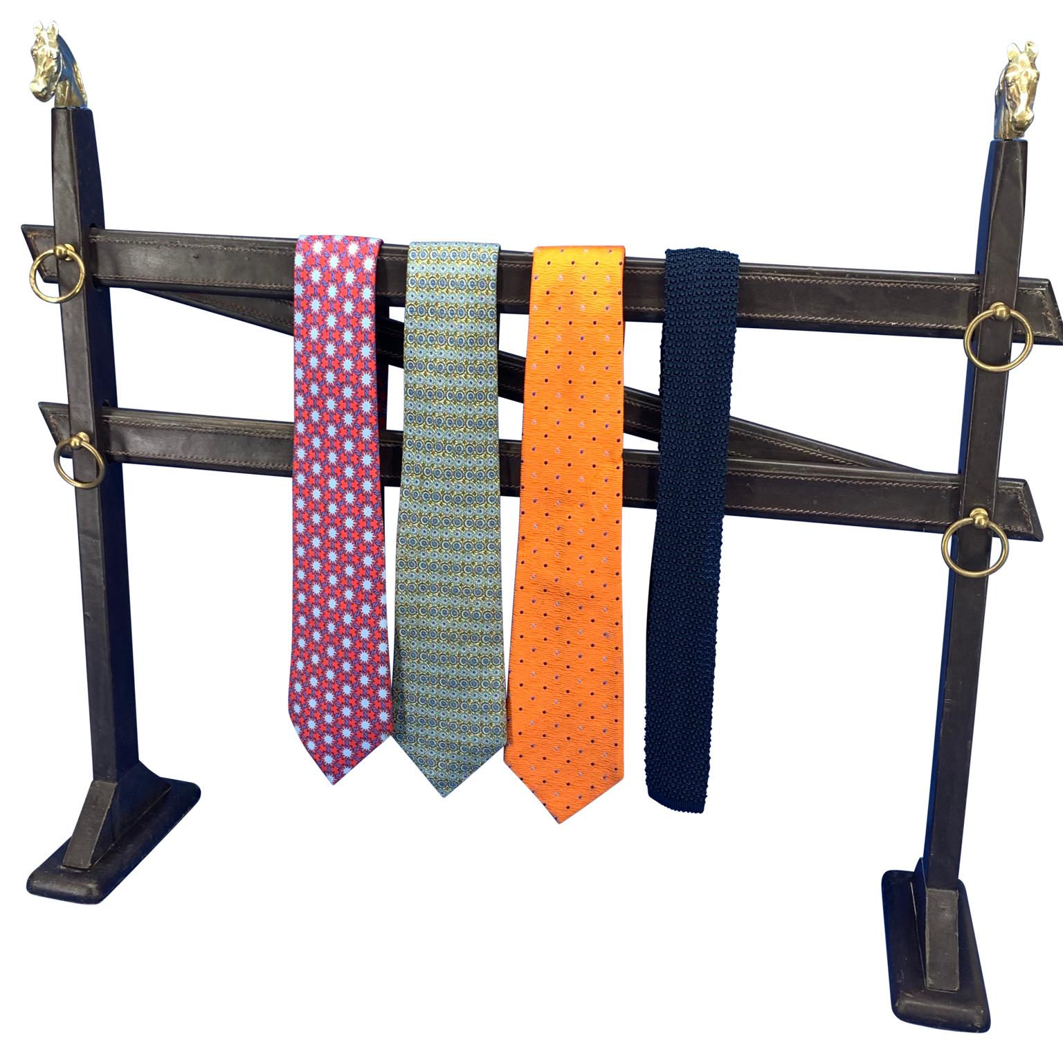 French Vintage Hermès Tie Table Rack with Brass Horse Heads