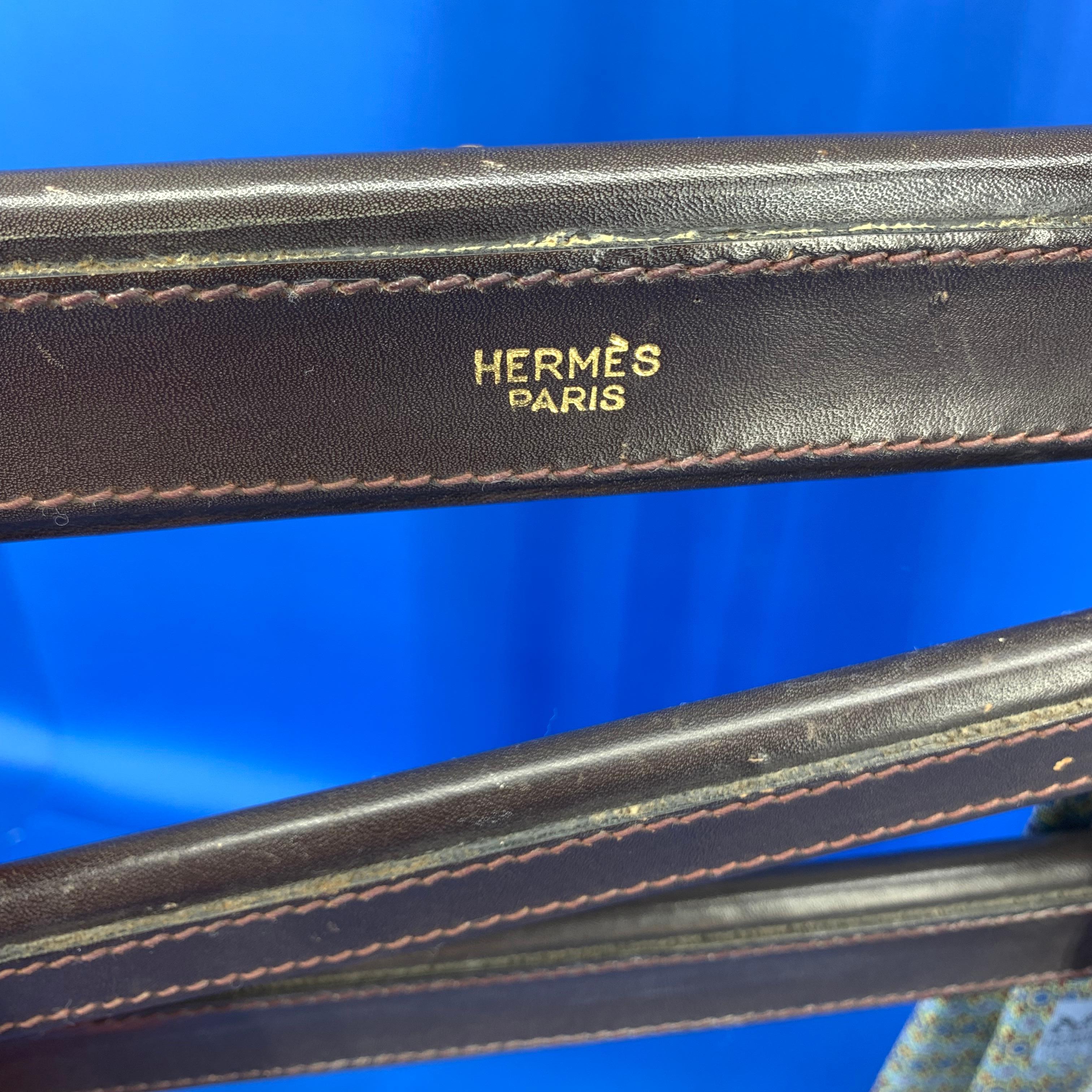 Leather Vintage Hermès Tie Table Rack with Brass Horse Heads