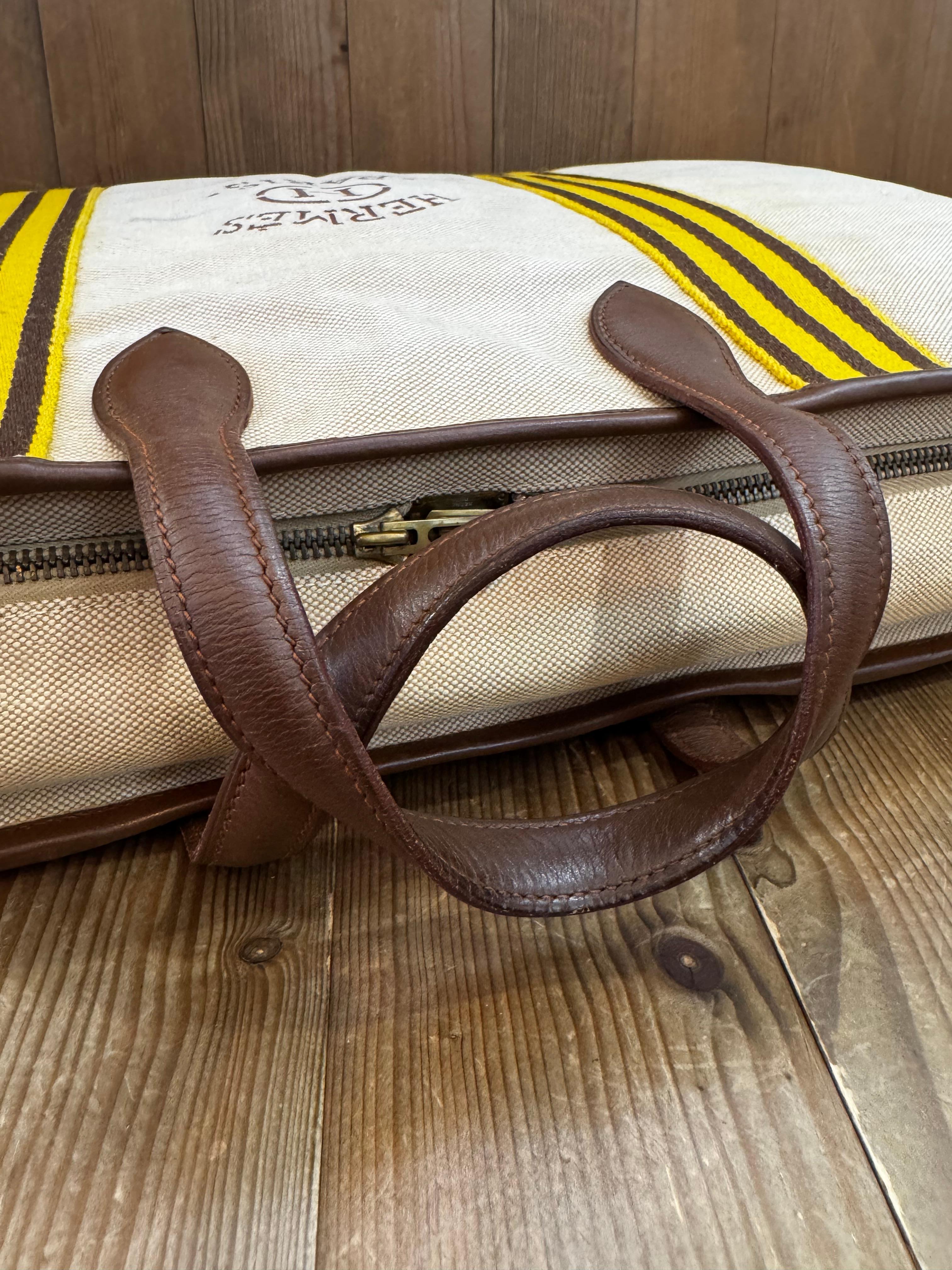 Vintage HERMES Sac de voyage en toile de veau XL en vente 5