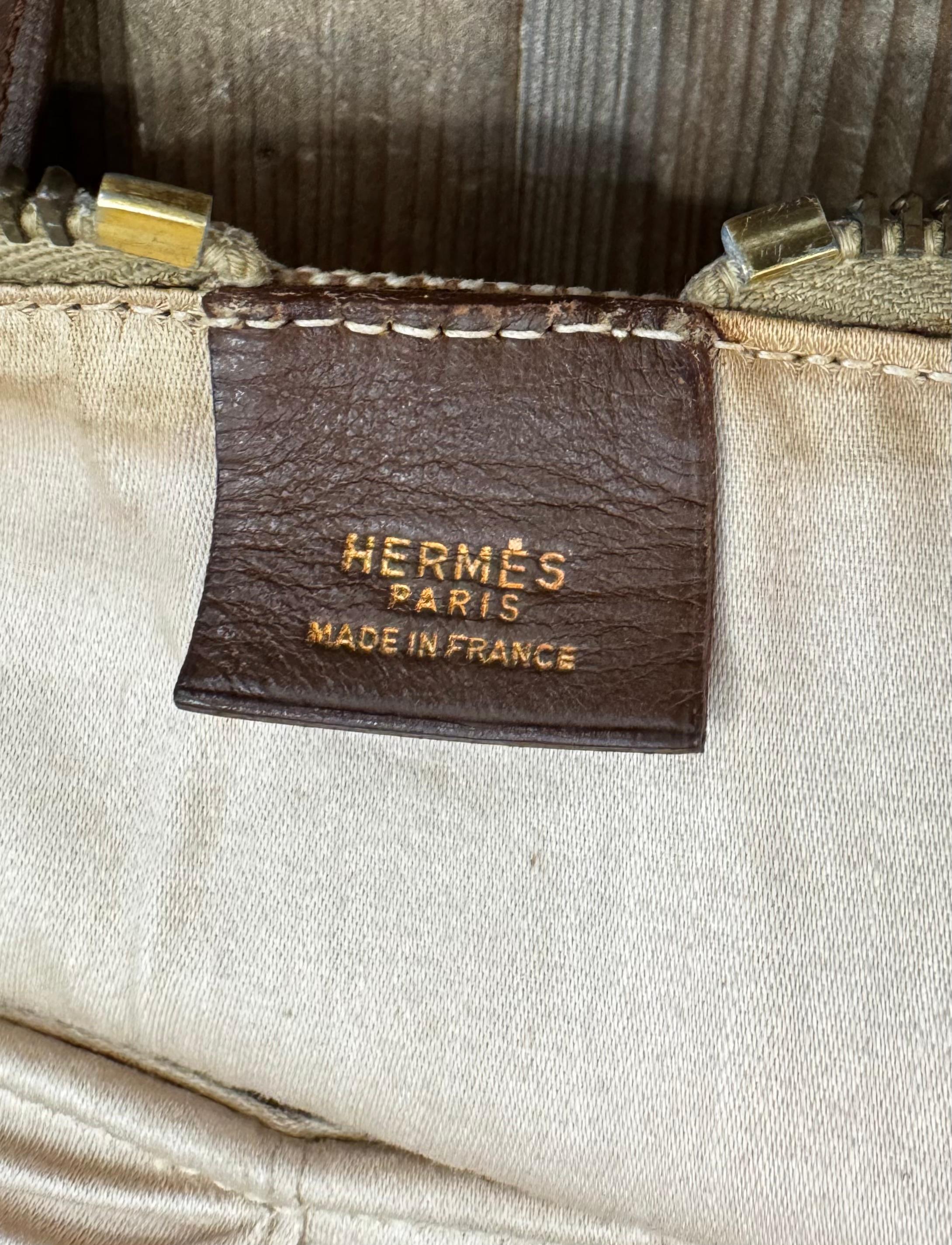 Vintage HERMES Sac de voyage en toile de veau XL en vente 7
