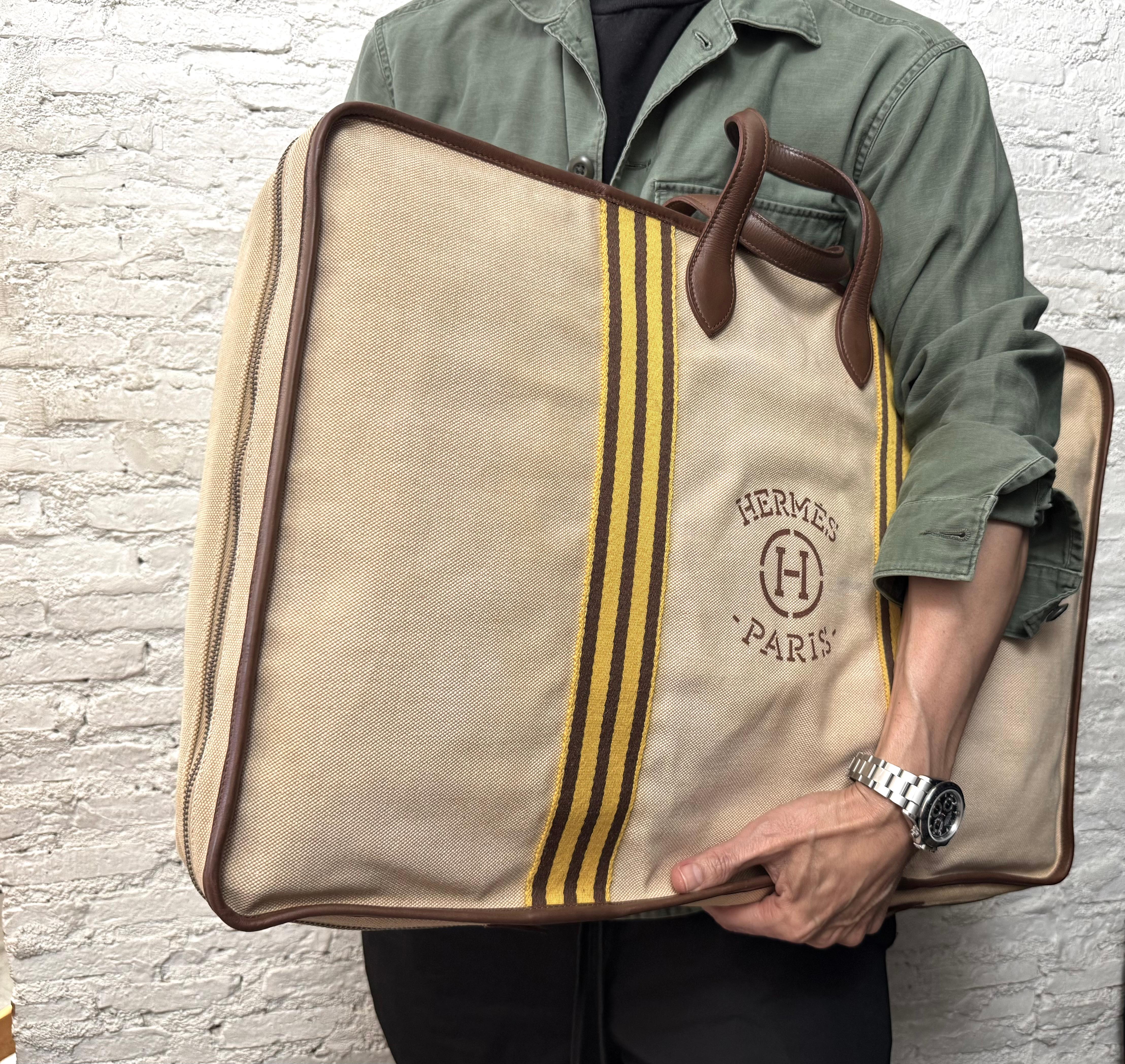 Vintage HERMES Sac de voyage en toile de veau XL en vente 9