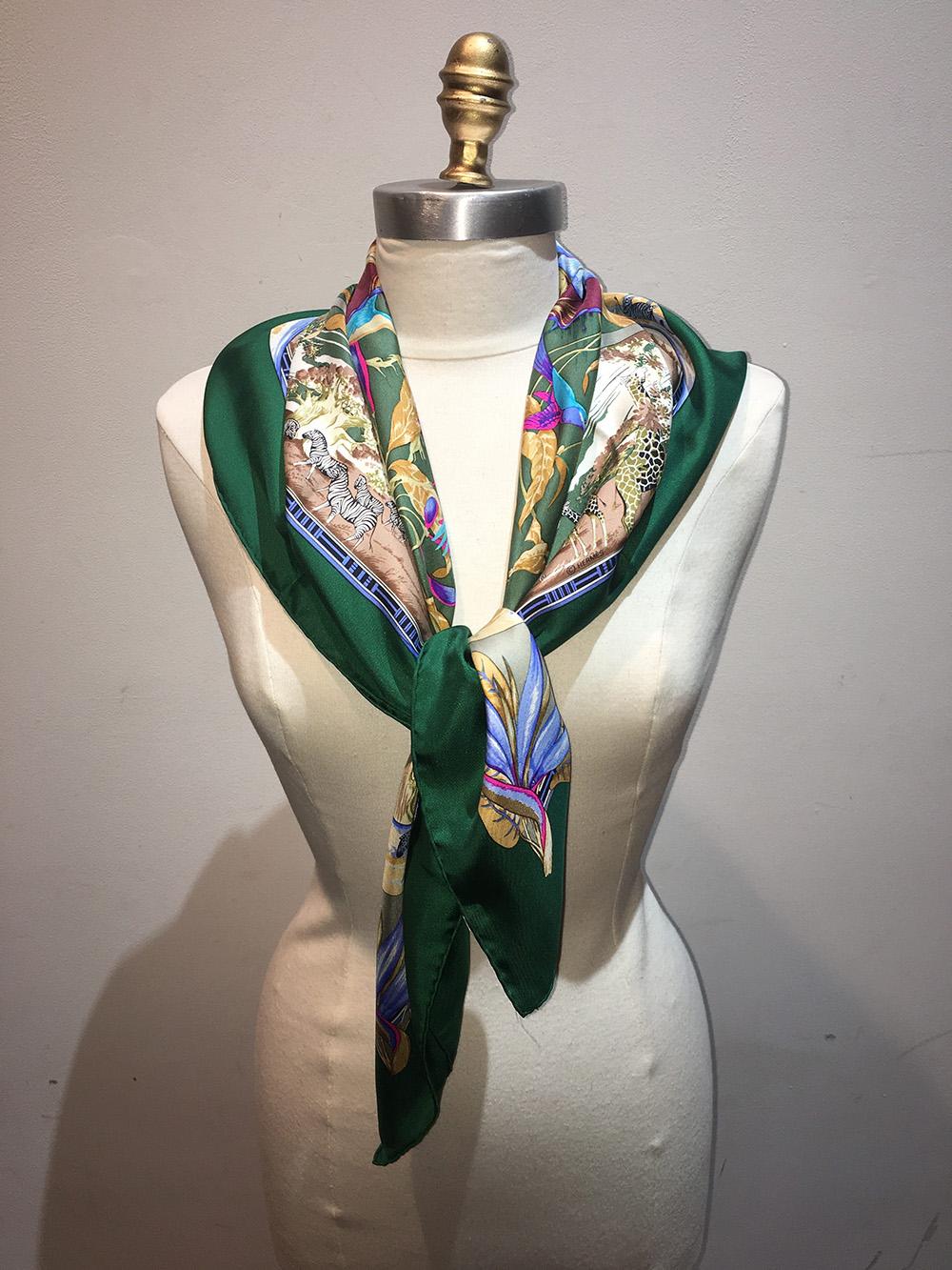 Vintage Hermes Tropiques Silk Scarf in Green c1980s In Excellent Condition In Philadelphia, PA