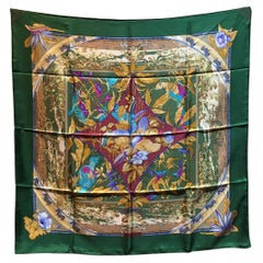 Vintage Hermes Tropiques Silk Scarf in Green c1980s