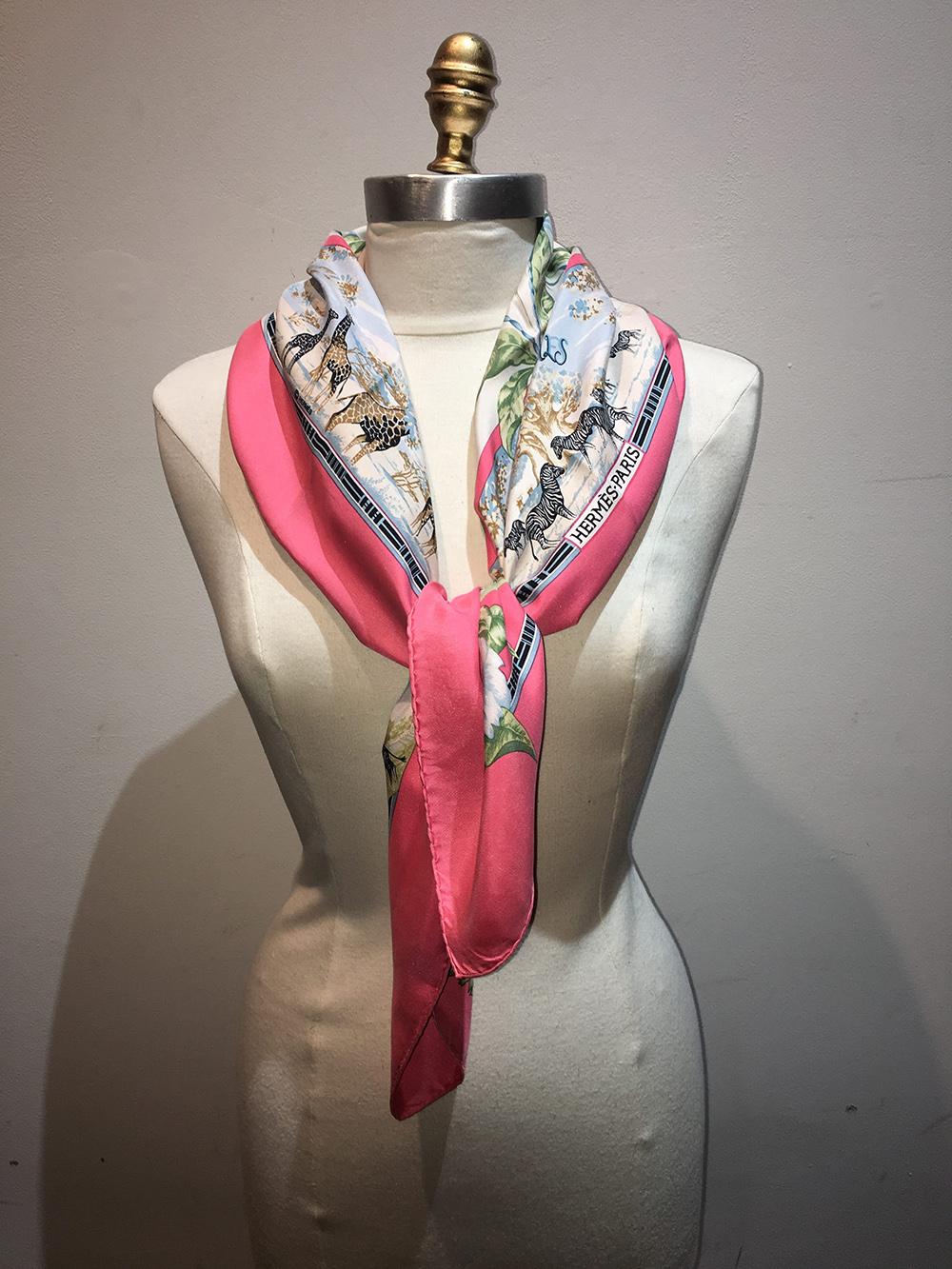Vintage Hermes Tropiques Silk Scarf in Pink c1980s 3