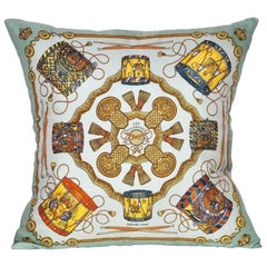 Vintage Hermès Turquoise Silk Scarf and Irish Linen Cushion Pillow