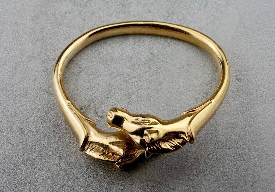 Women's Vintage HERMES Twin Horse Head Gold Bracelet