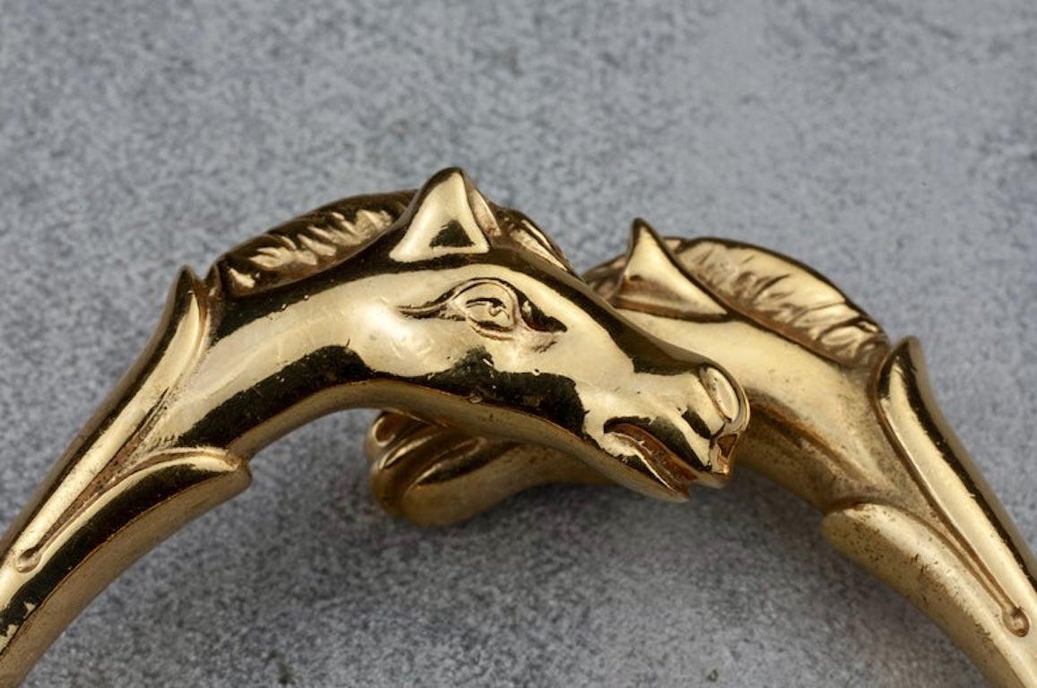 Vintage HERMES Twin Horse Head Gold Bracelet 1