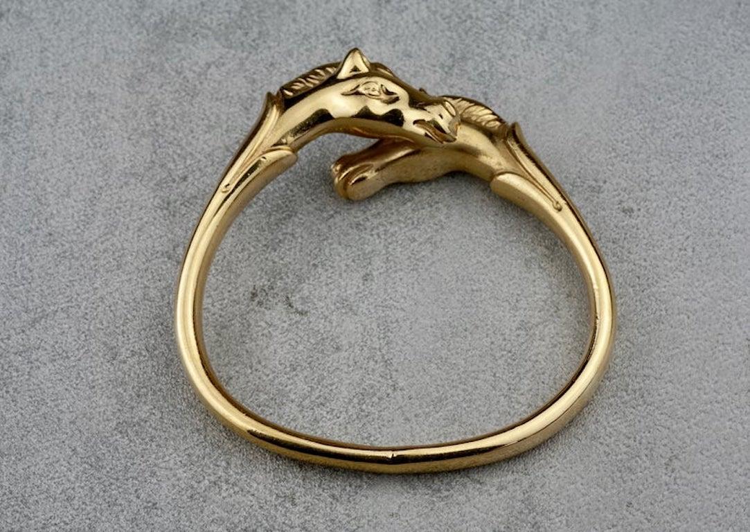 Vintage HERMES Twin Horse Head Gold Bracelet 2