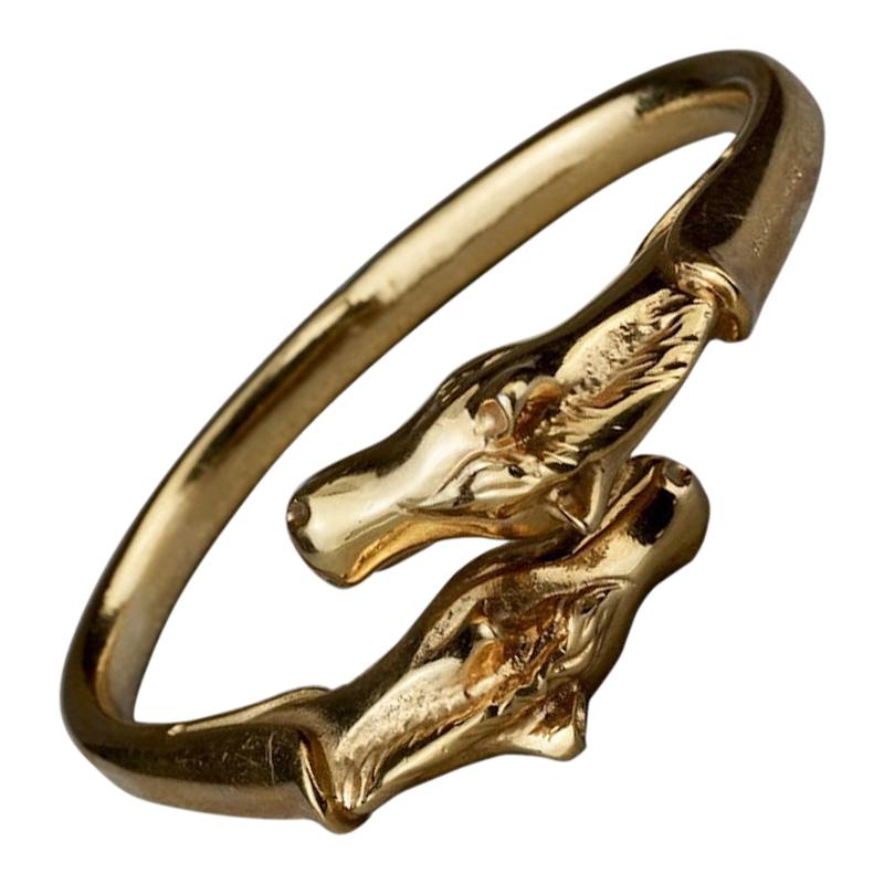Vintage HERMES Twin Horse Head Gold Bracelet