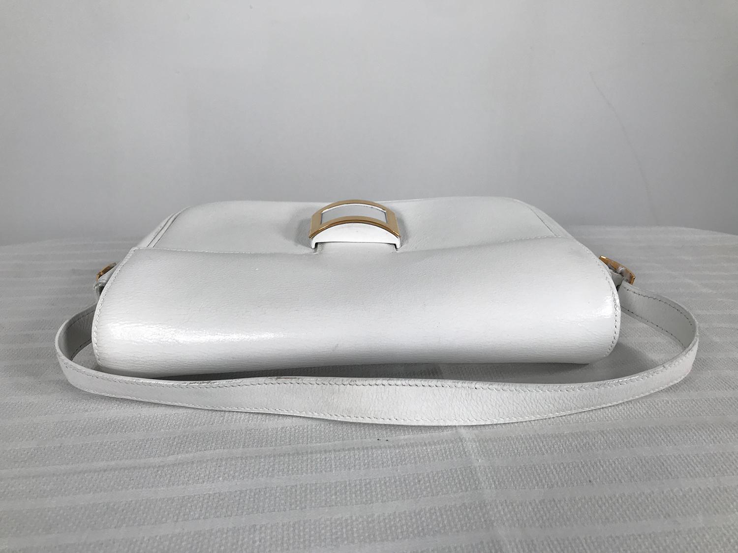 Vintage Hermes White Flap Front Tab Closure Gold Hardware 1980s For Sale 3