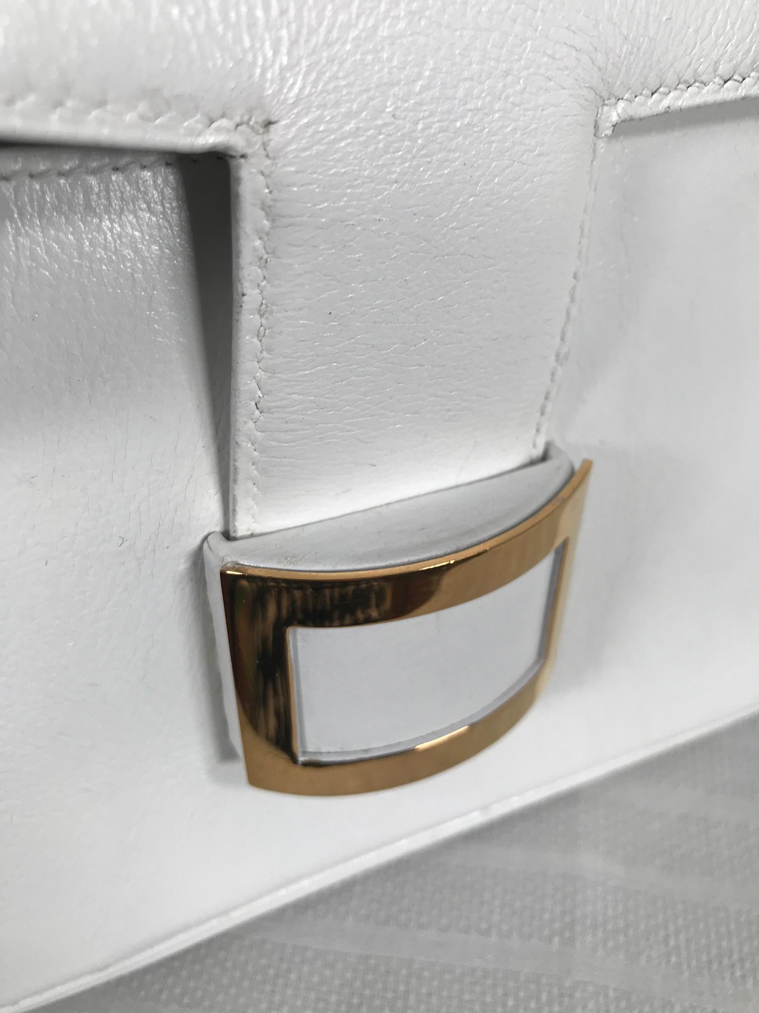 Vintage Hermes White Flap Front Tab Closure Gold Hardware 1980s For Sale 5