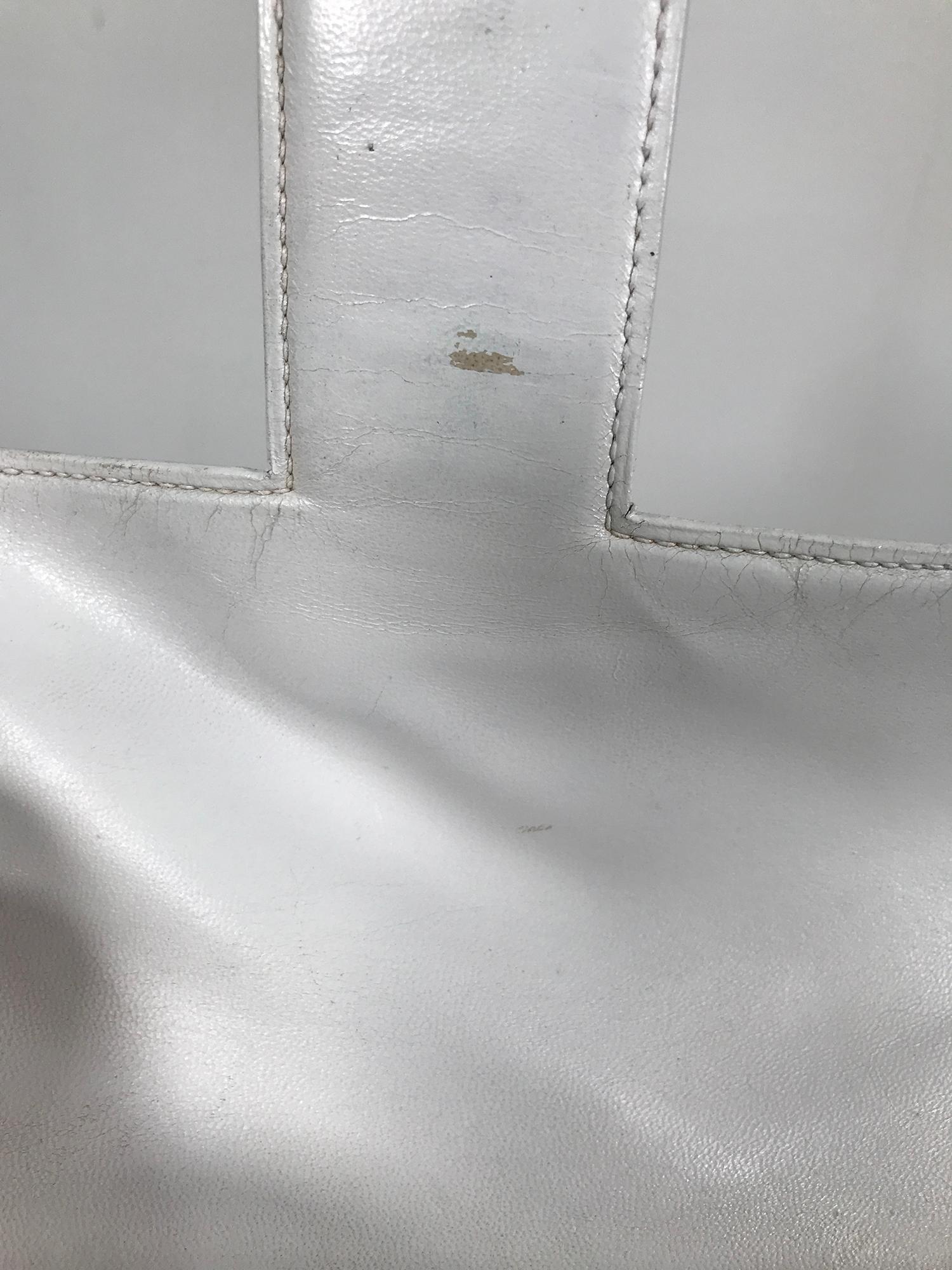 Vintage Hermes White Flap Front Tab Closure Gold Hardware 1980s For Sale 6