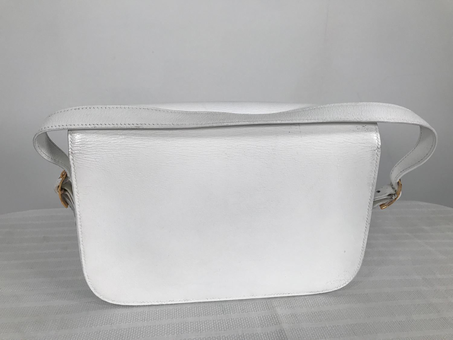 Gray Vintage Hermes White Flap Front Tab Closure Gold Hardware 1980s For Sale