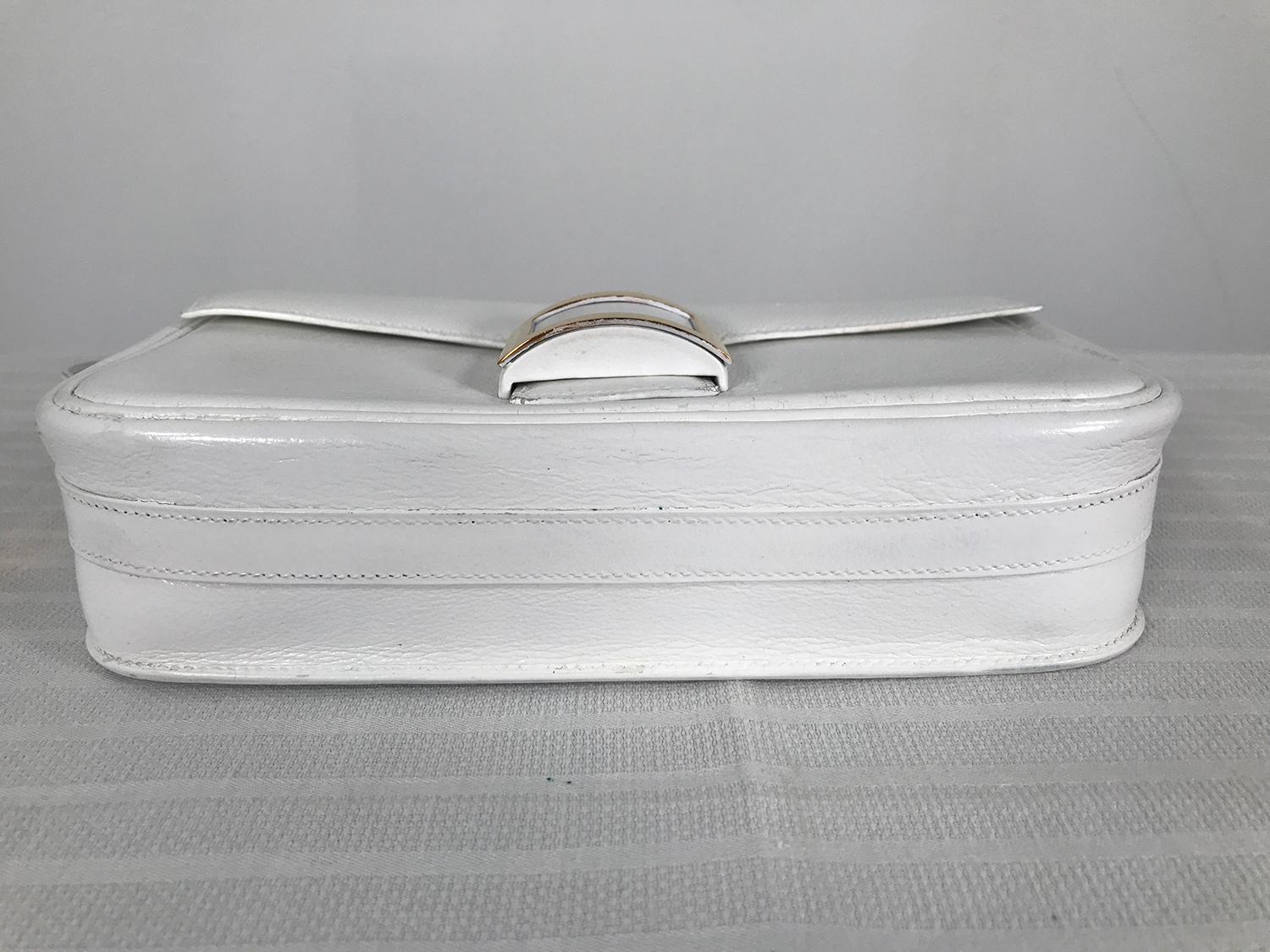 Vintage Hermes White Flap Front Tab Closure Gold Hardware 1980s For Sale 2