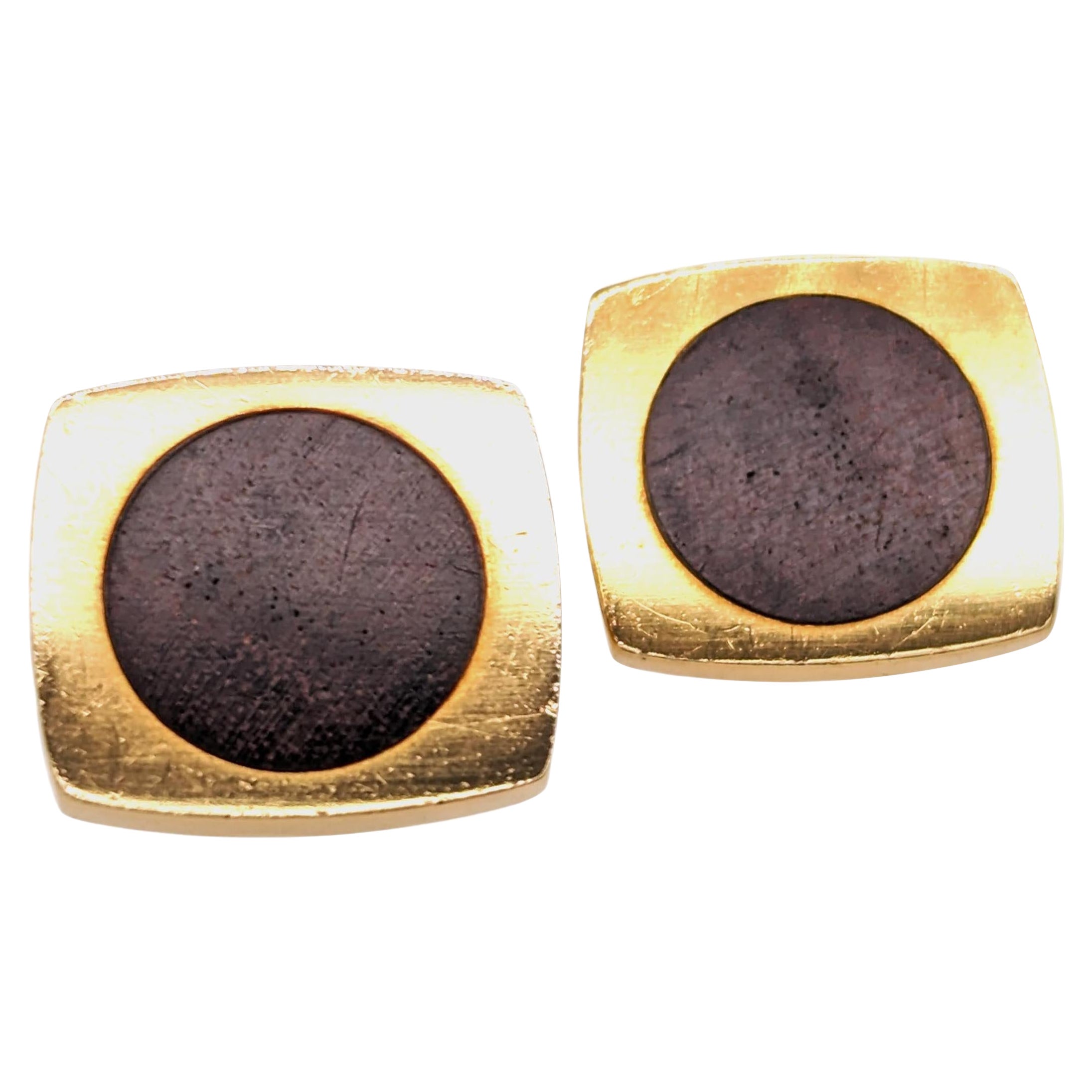 Gemelli Hermès d'epoca in legno e oro, circa 1970