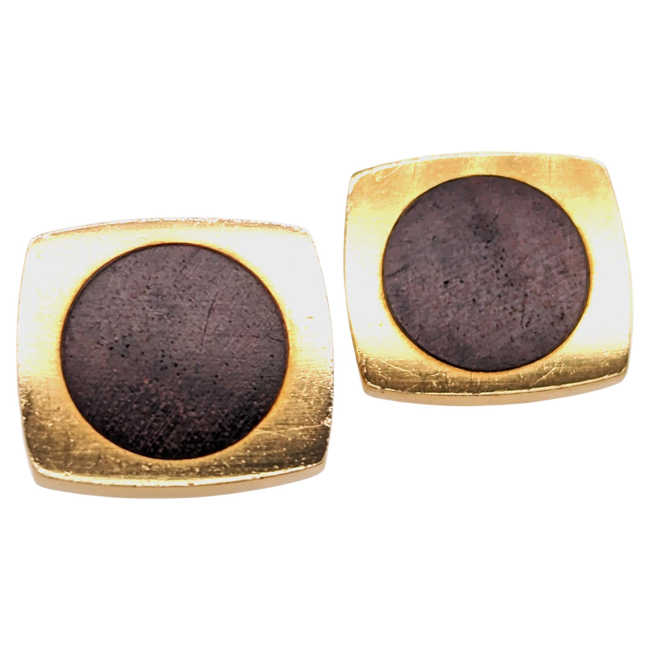Vintage Hermès Wood And Gold Cufflinks, Circa 1970 For Sale