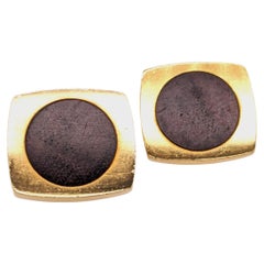 Boutons de manchette vintage Hermès Wood et or, Circa 1970