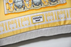 Vintage Hermes Yello Gold Black Silk Scarf and Irish Linen Cushion Pillow
