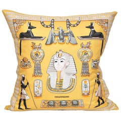 Used Hermes Yello Gold Black Silk Scarf and Irish Linen Cushion Pillow