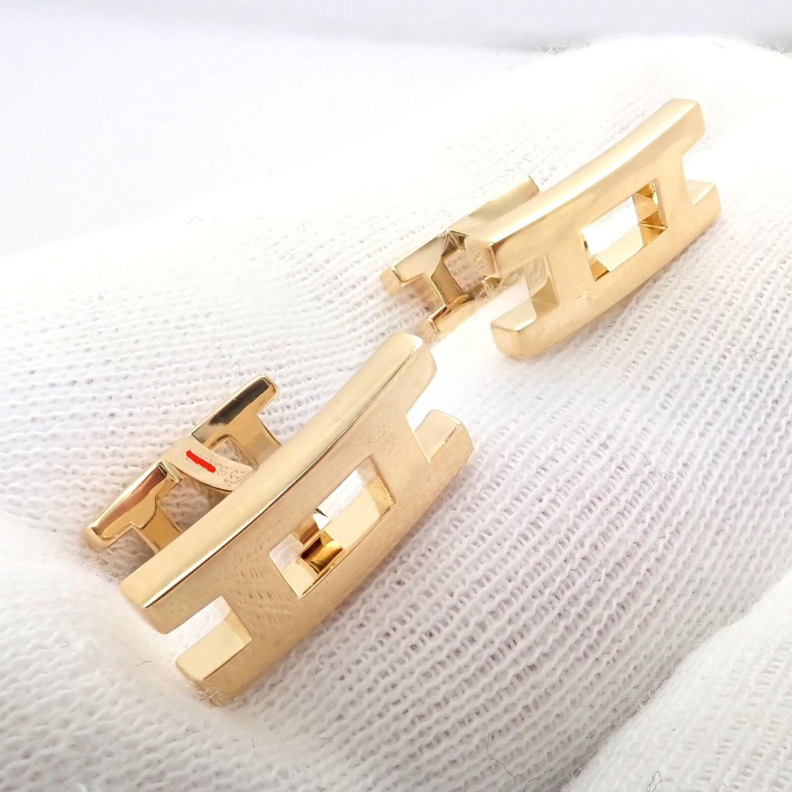 Vintage Hermes Yellow Gold H Cufflinks In Excellent Condition In Holland, PA