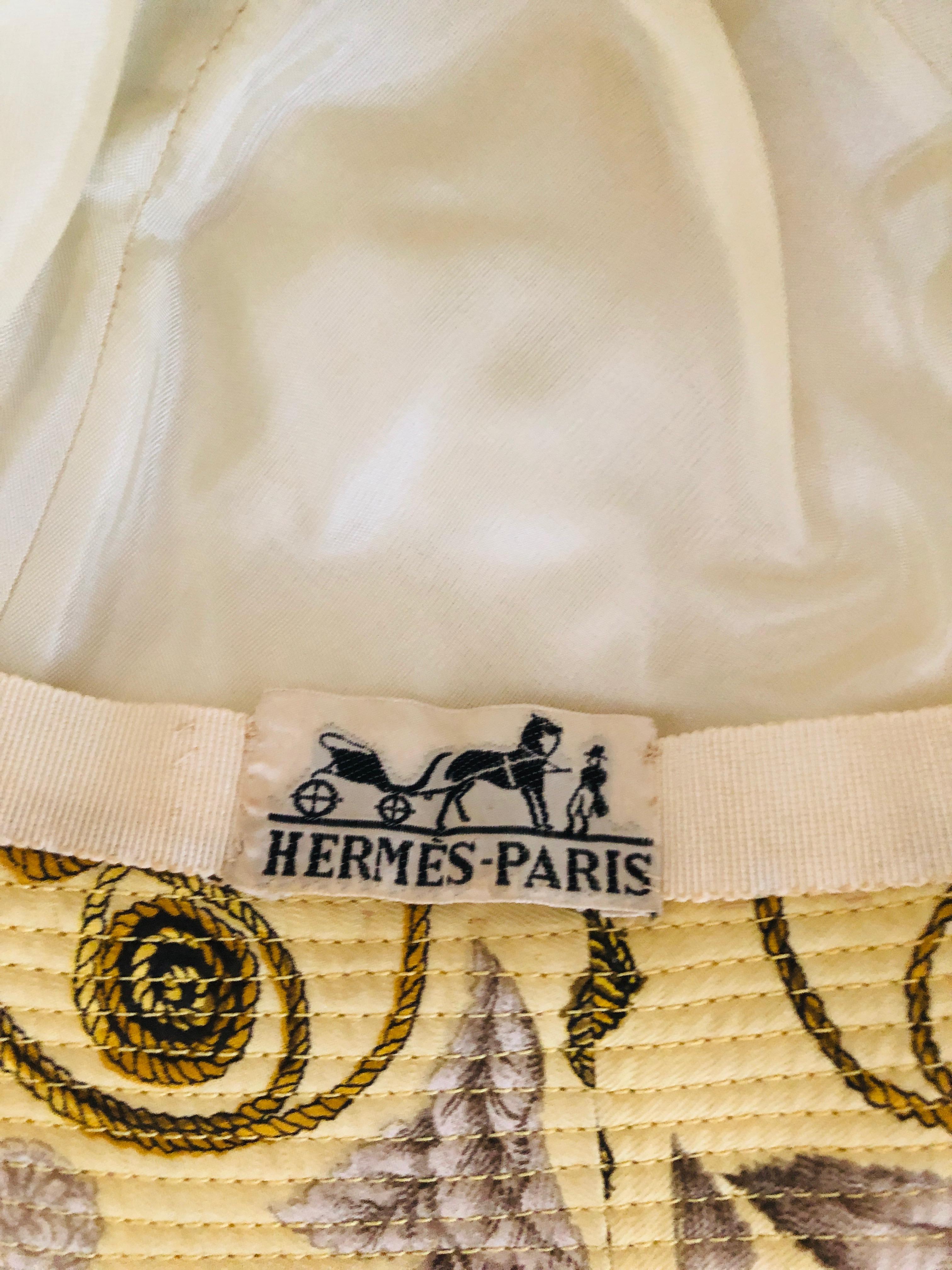Vintage Hermes Yellow, Gold & Ivory Silk Cloche / Bucket Hat w/ Bow For Sale 9