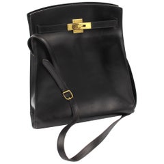 Vintage  HermesKelly Sport GM Bag in Black Box Leather