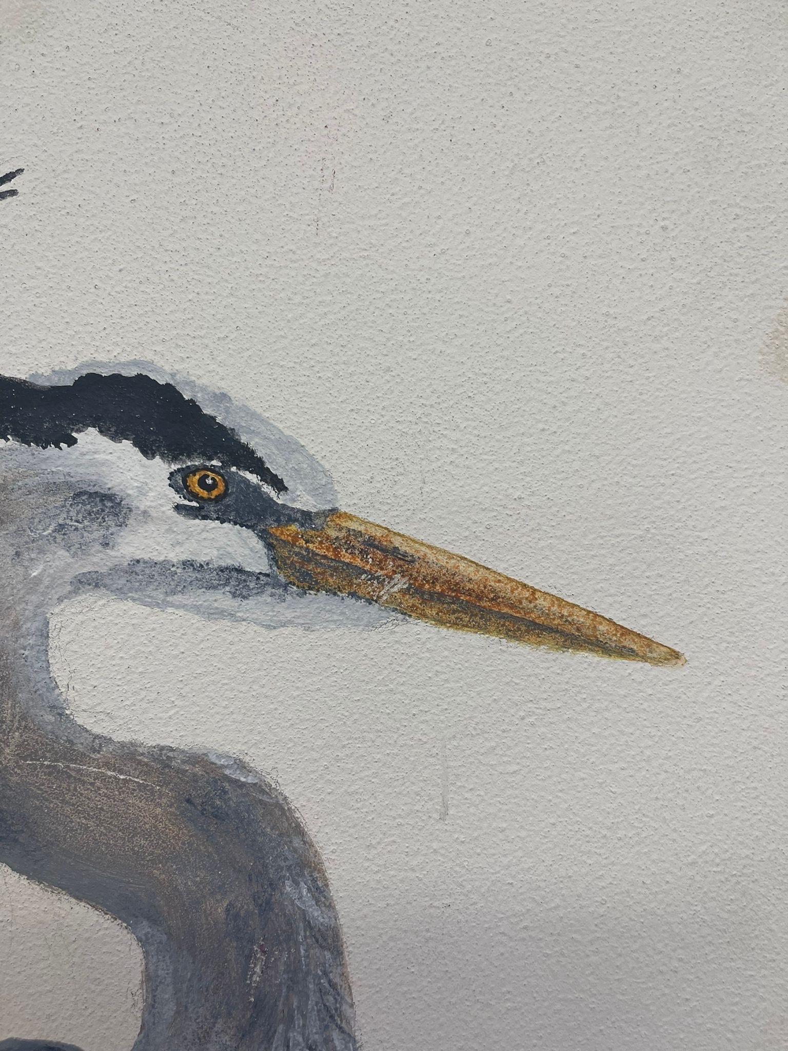 Mid-Century Modern Vintage Heron Painting on a Radiator Canvas For Sale