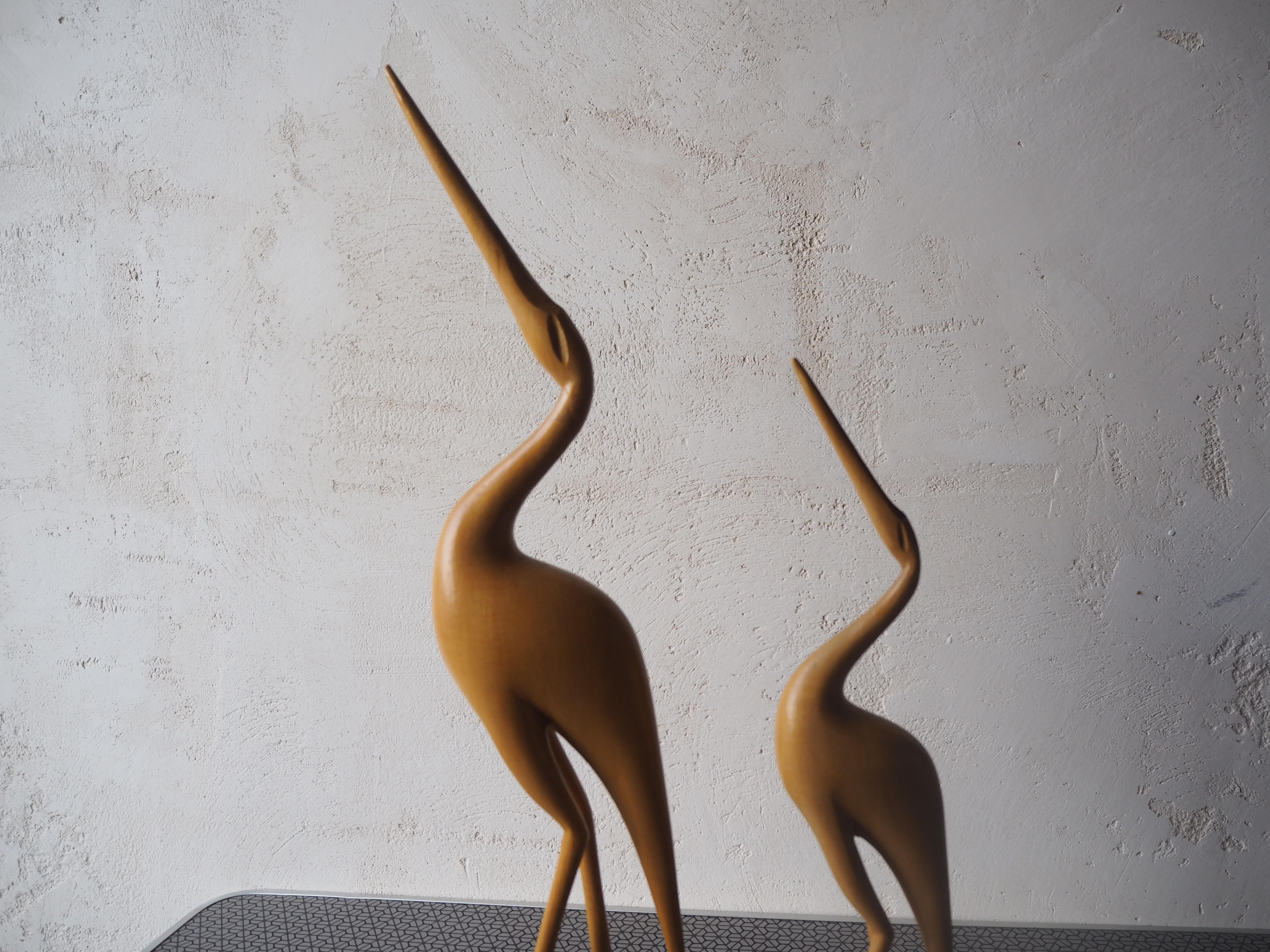 Vintage Herons Statue, Wood Wood, Brussel Style 1970s en vente 5