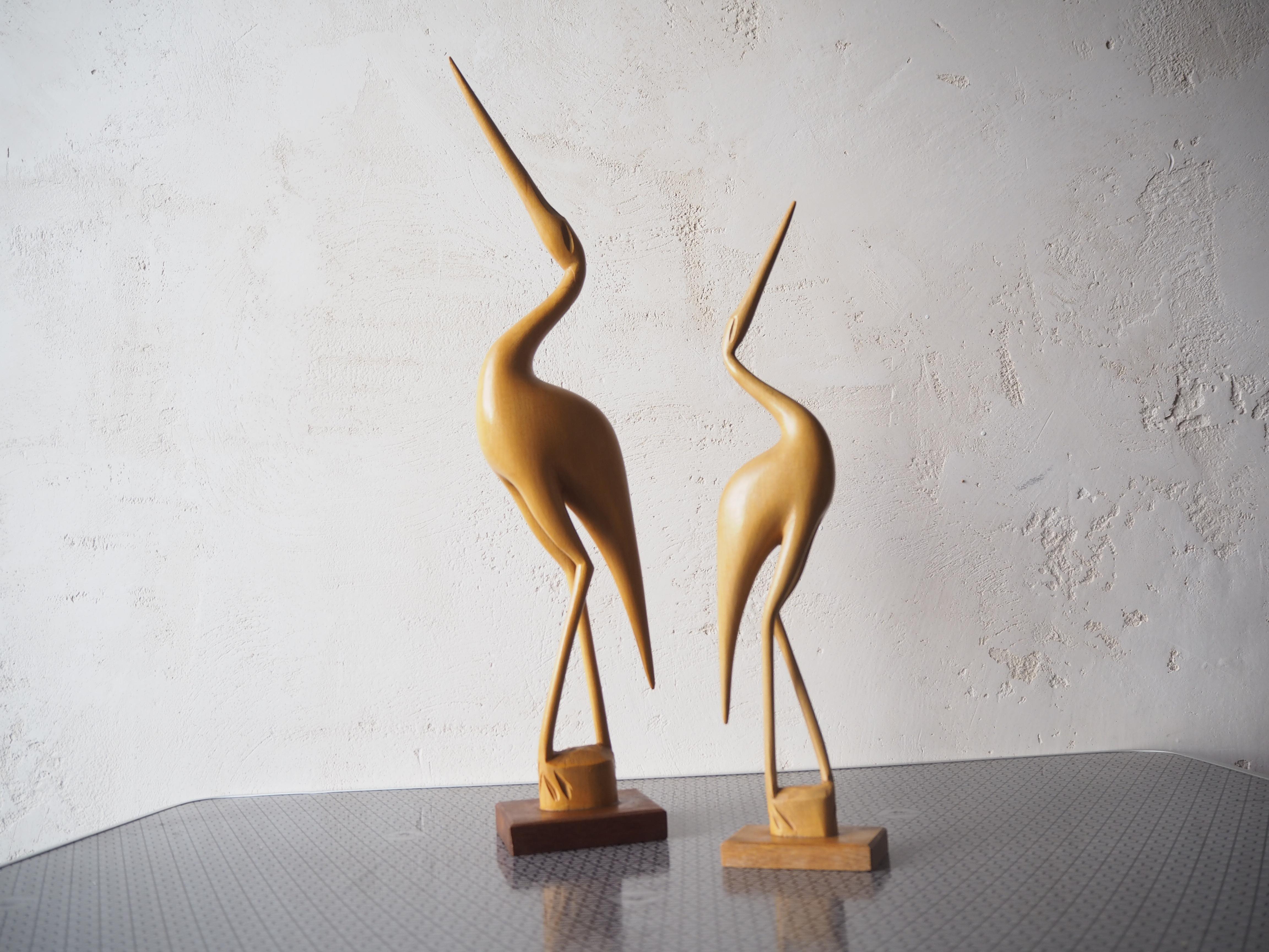 Mid-Century Modern Vintage Herons Statue, Wood Wood, Brussel Style 1970s en vente