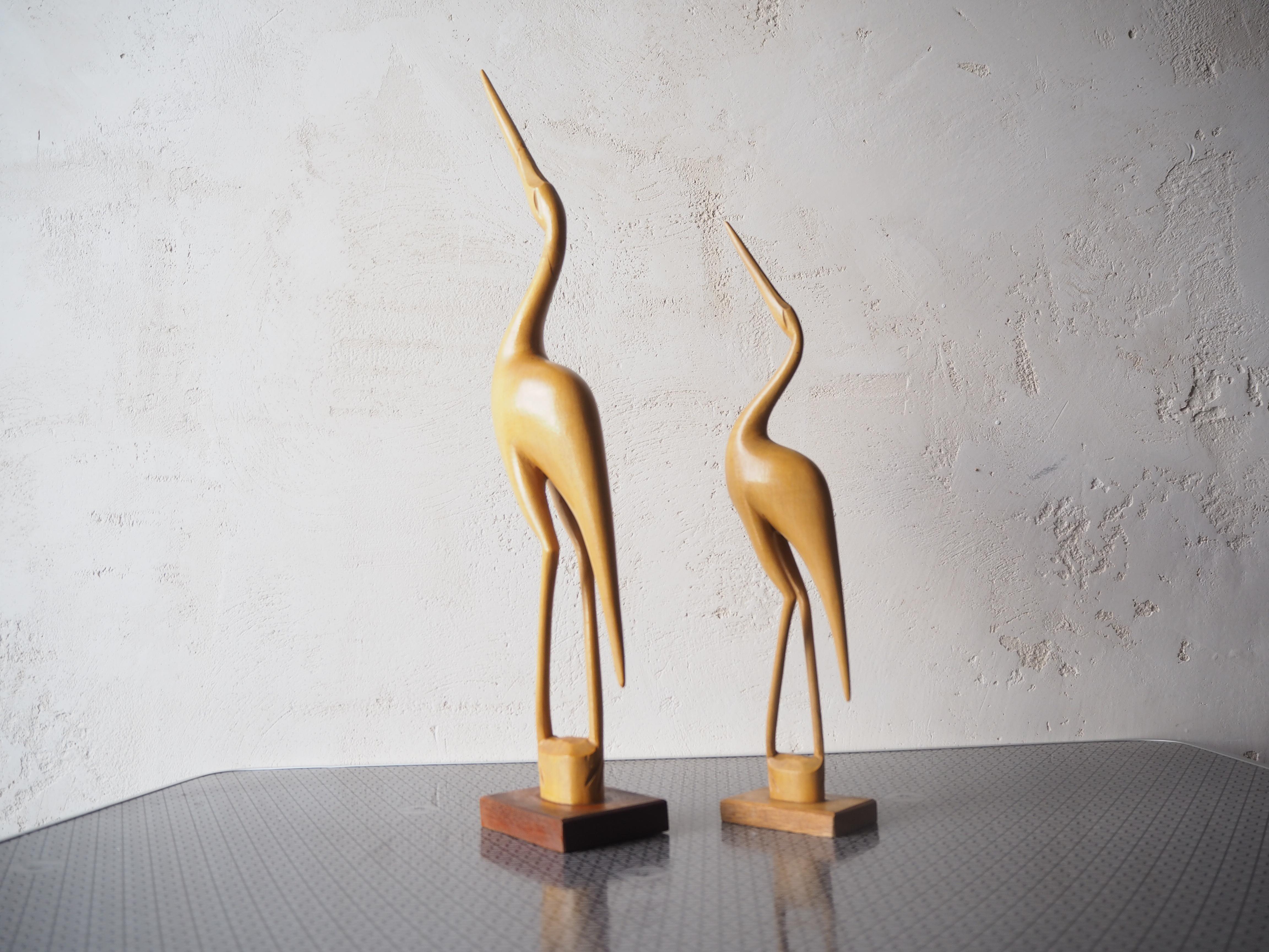 Allemand Vintage Herons Statue, Wood Wood, Brussel Style 1970s en vente