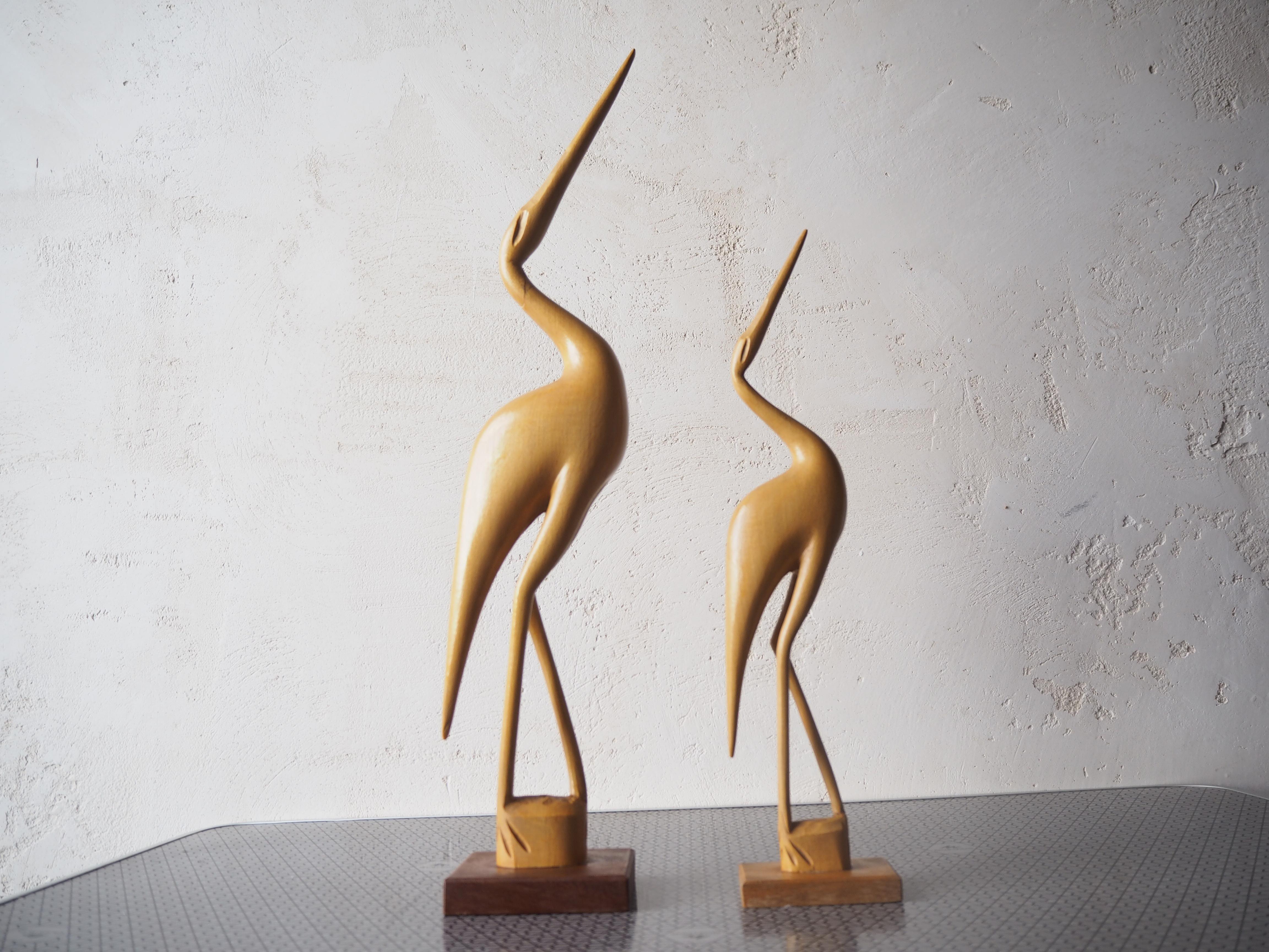 Bois Vintage Herons Statue, Wood Wood, Brussel Style 1970s en vente