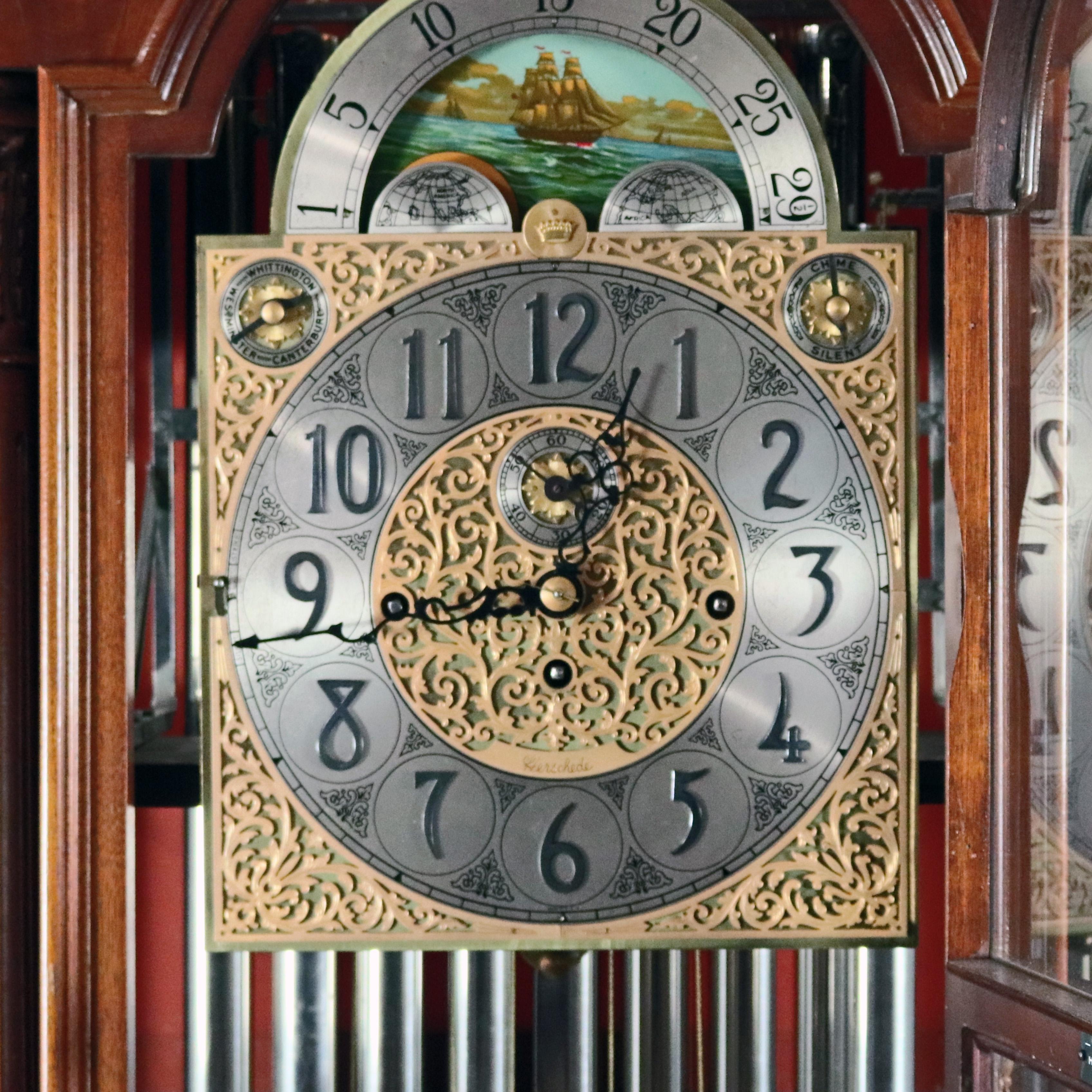 Vieille horloge Herschede 9-tubes en acajou sculpté:: 20ème siècle 4
