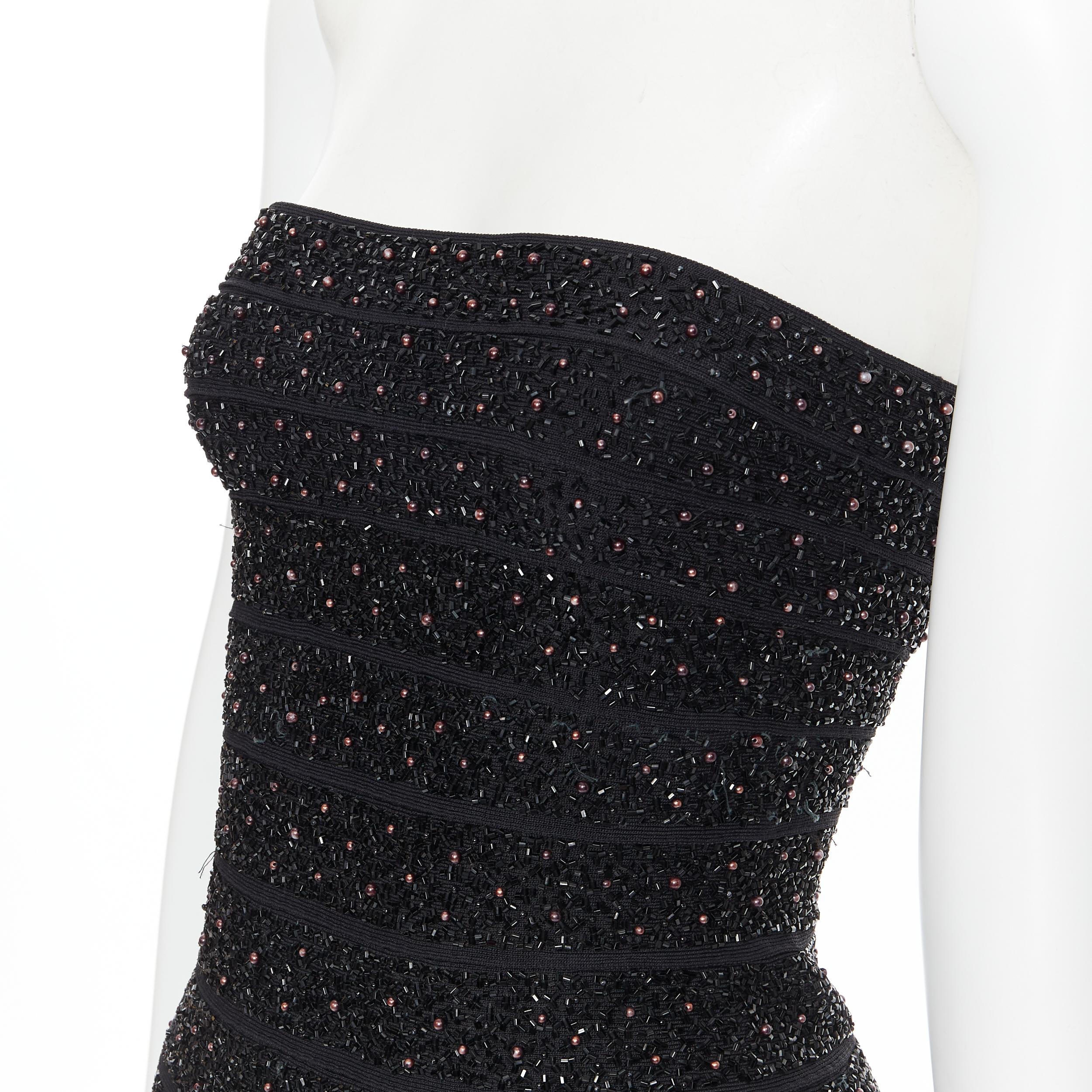 vintage HERVE LEGER black bead pearl embellished strapless bandage gown dress M 
Reference: GIYG/A00023 
Brand: Herve Leger 
Designer: Herve Leger 
Material: Viscose 
Color: Black 
Pattern: Solid 
Closure: Zip 
Extra Detail: Full beaded bandage