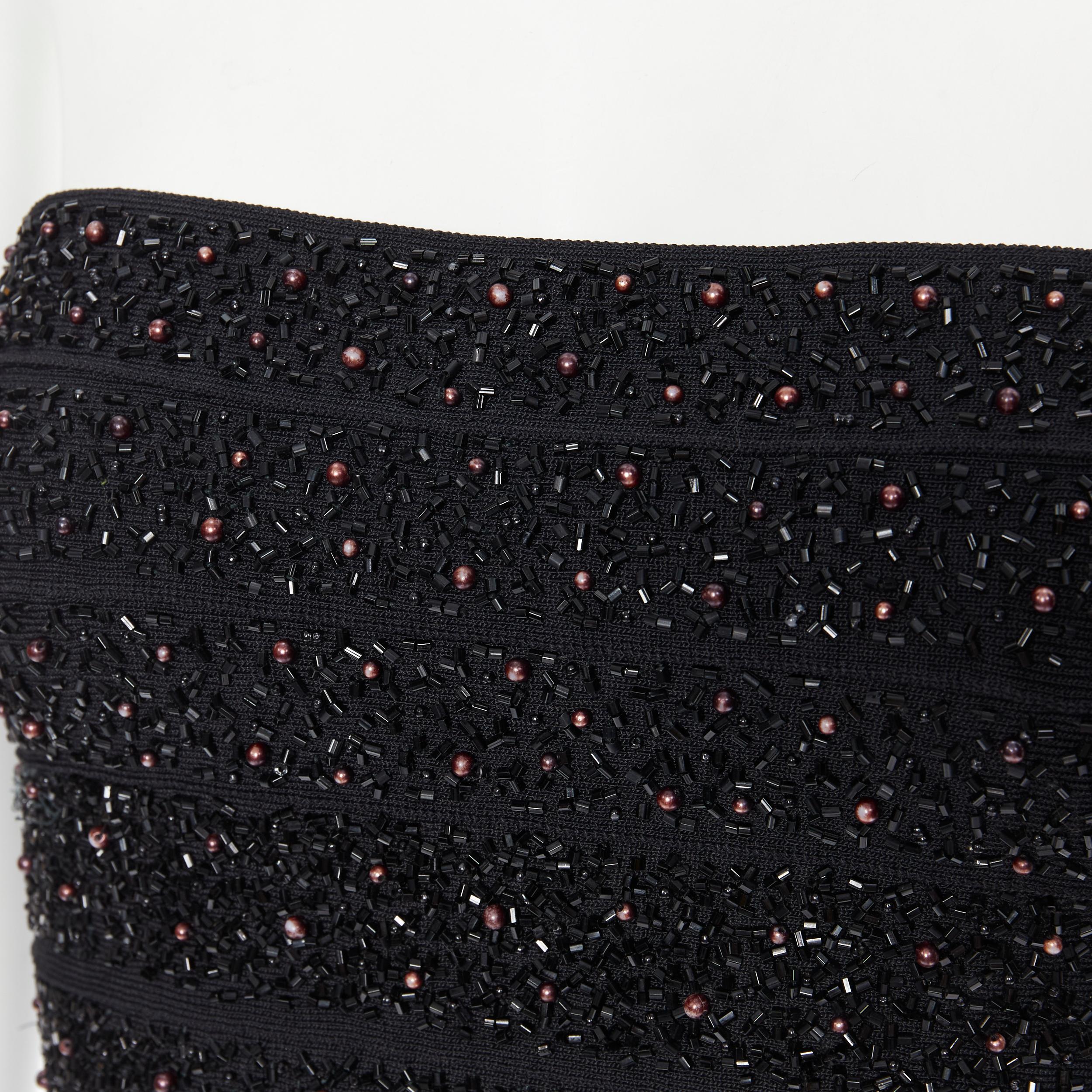 vintage HERVE LEGER black bead pearl embellished strapless bandage gown dress M In Good Condition In Hong Kong, NT