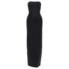 vintage HERVE LEGER black bead pearl embellished strapless bandage gown dress M
