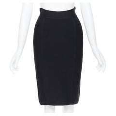 Used HERVE LEGER black stretchy bodycon bandage pencil skirt S 23"