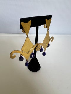 Orecchini a goccia vintage Herve Van Der Straeten blu dorato