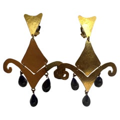 Vintage Herve Van Der Straeten Gilt Blue Drop Earrings