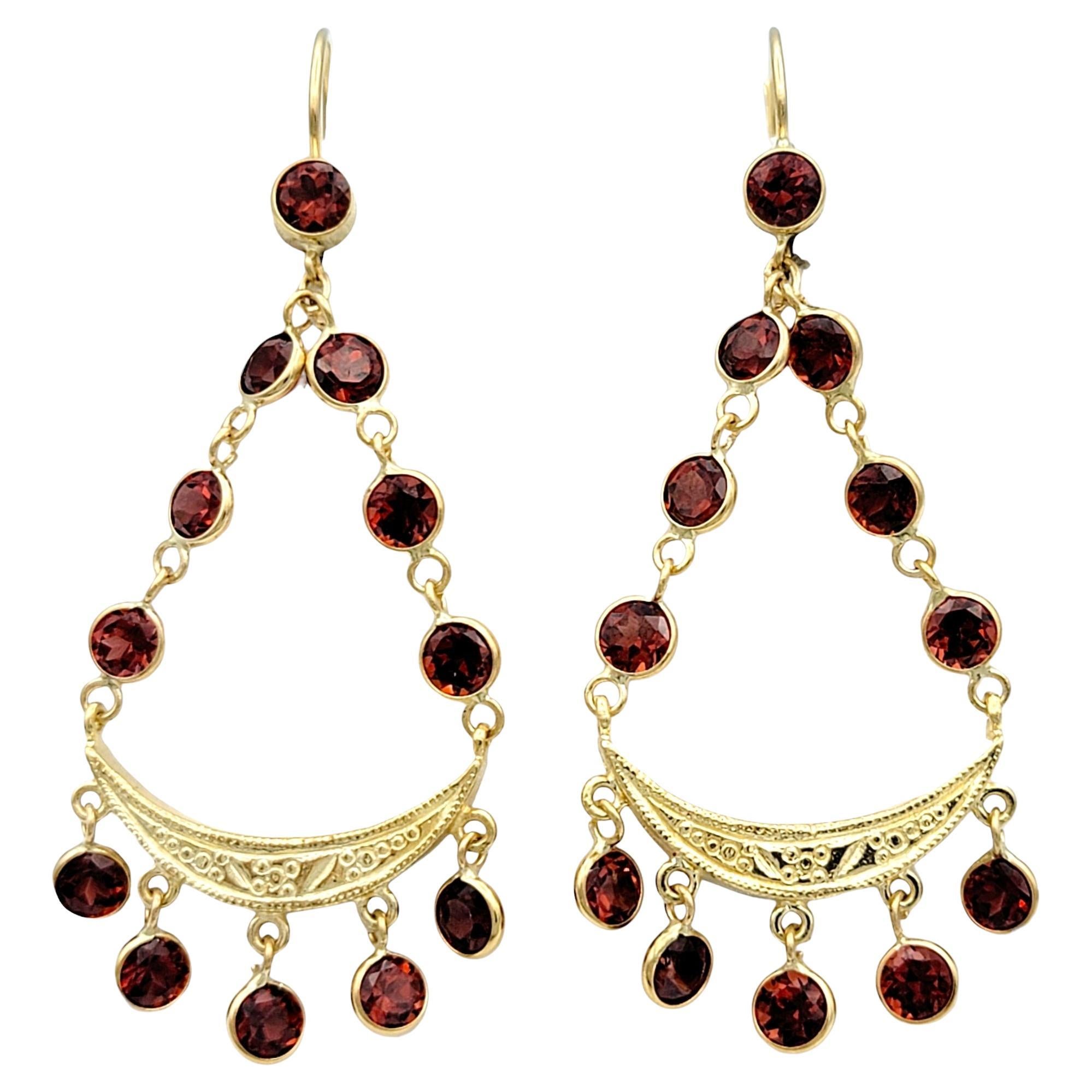 Vintage Hessonite Garnet Chandelier Lever Back Earrings in 14 Karat Yellow Gold