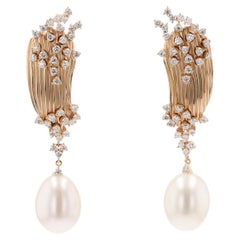 Vintage Heub Plisse 18k Rose Gold Earrings with Pearls